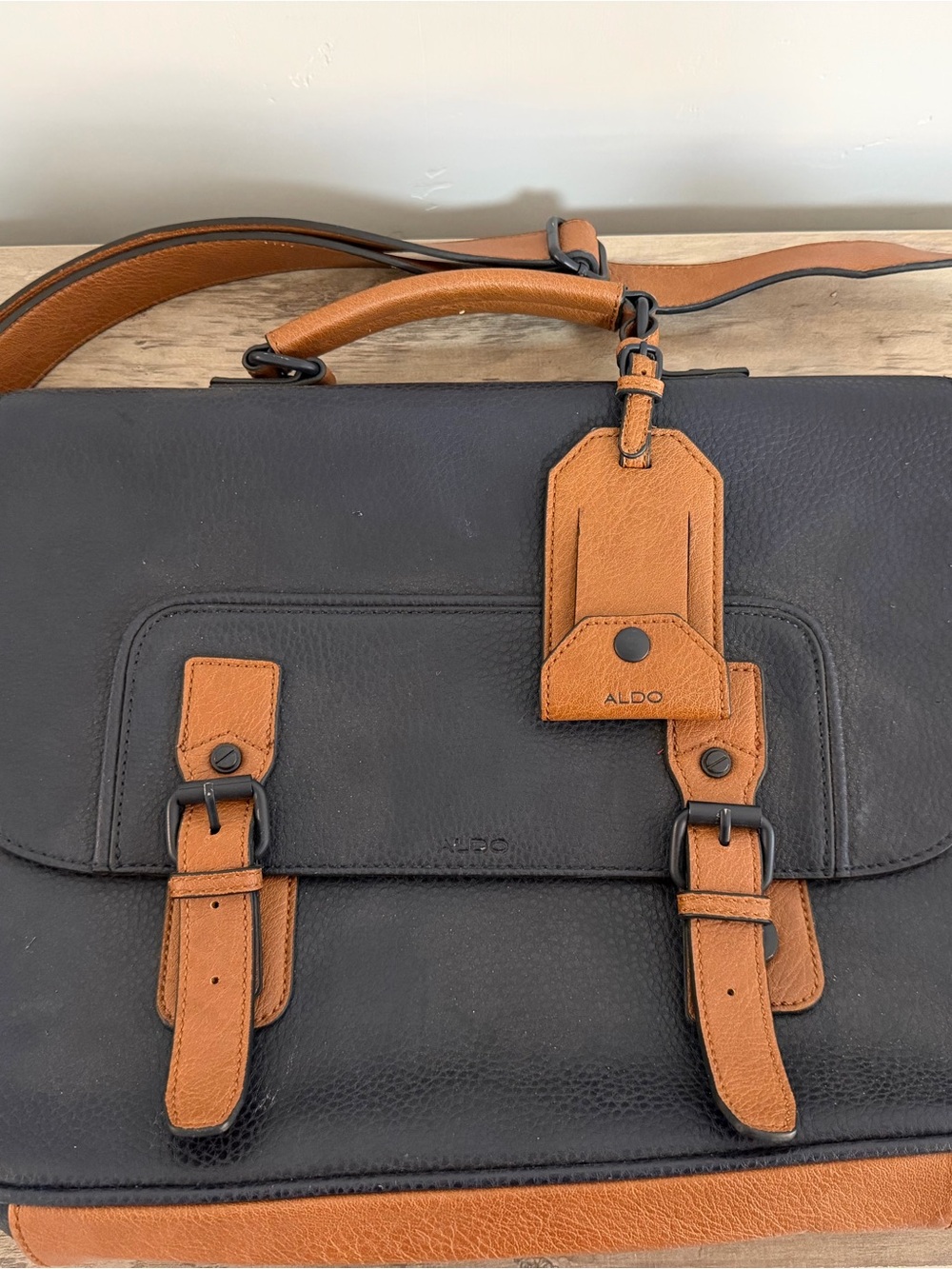 ALDO Black & Cognac Messenger Satchel Bag